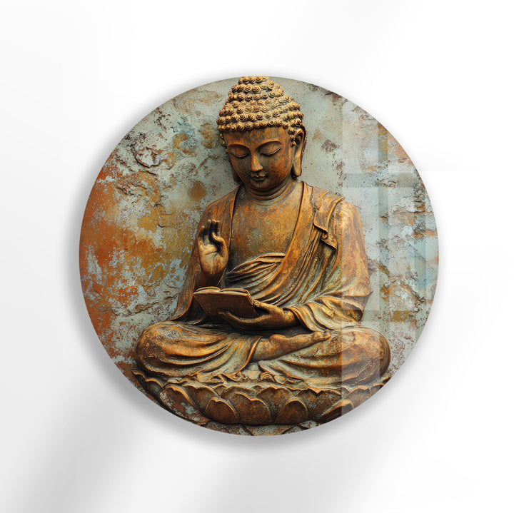 Serene Wisdom Buddha – Round Glass Wall Art