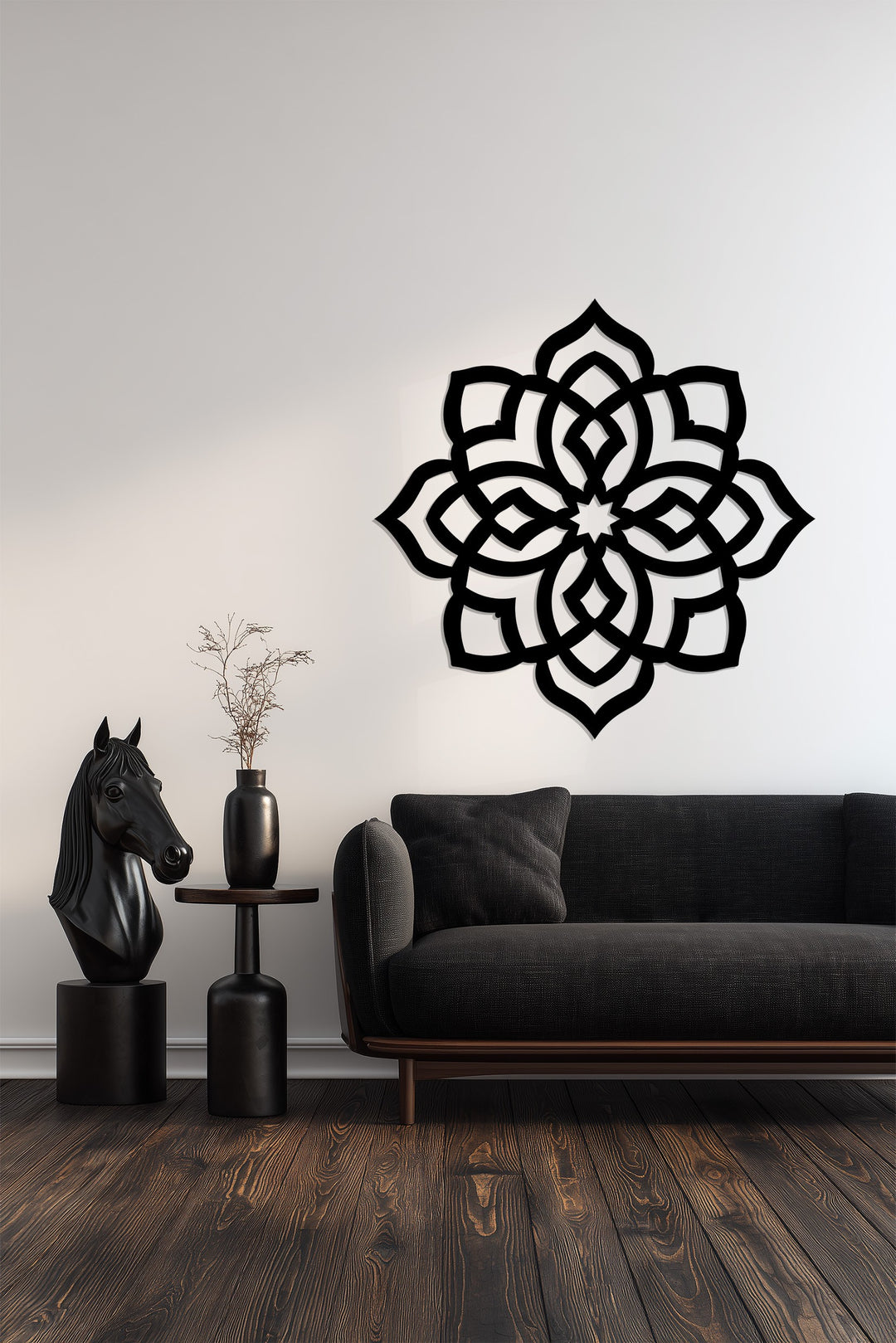 Floral metal mandala wall décor in black finish