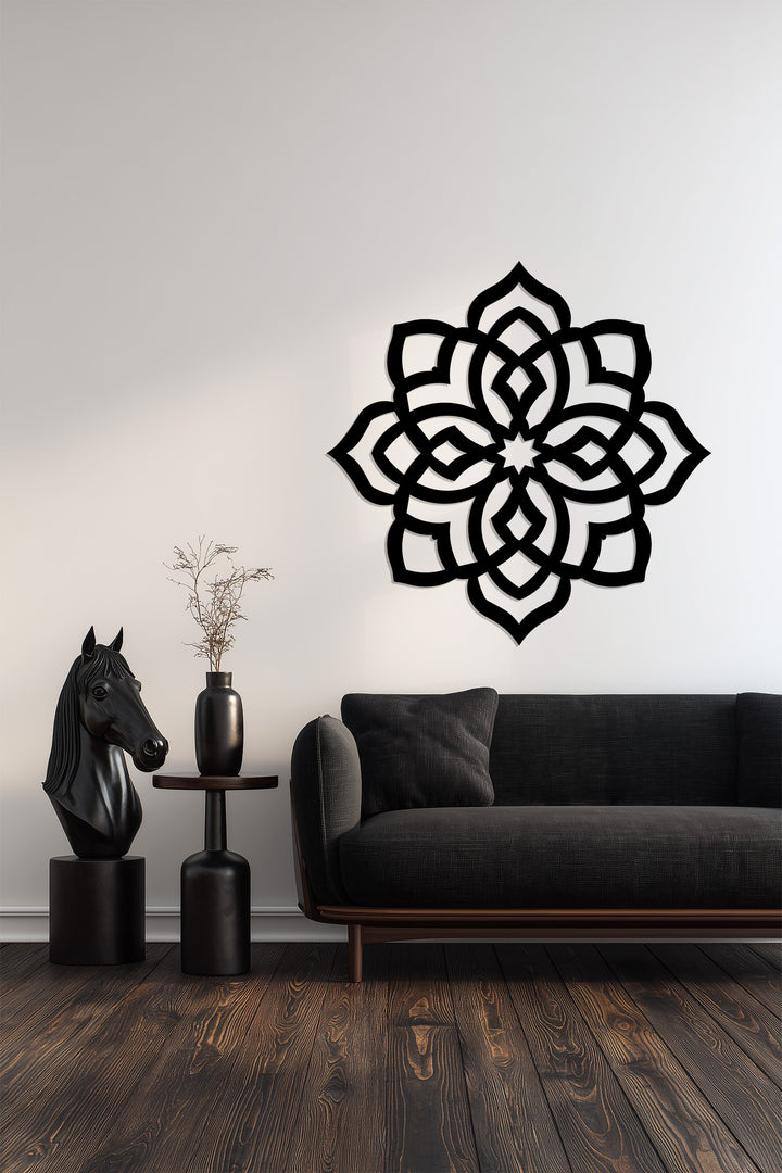 Floral metal mandala wall décor in black finish
