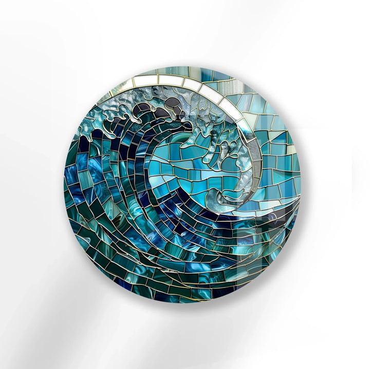 Ocean Wave Mosaic Round Glass Wall Art - MyPhotoStation