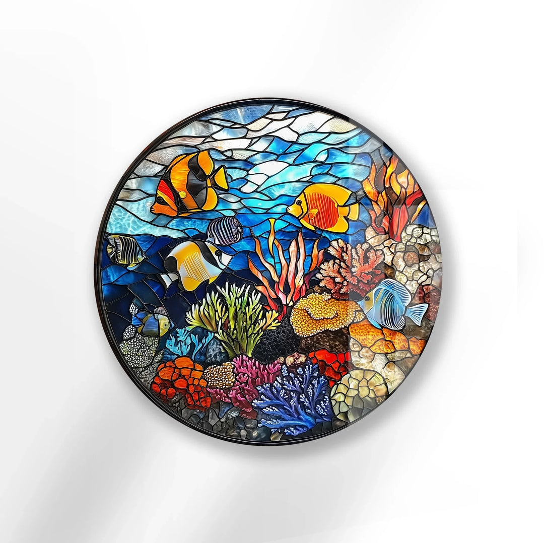 Coral Reef Mosaic Round Glass Wall Art - MyPhotoStation