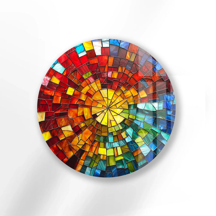 Sunburst Spectrum Mosaic Round Glass Wall Art - MyPhotoStation