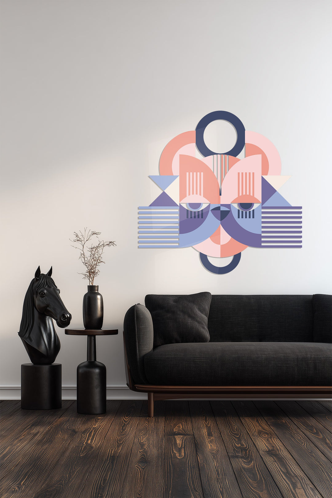 Geometric Cat Face Metal Wall Art – Modern Abstract Animal Design