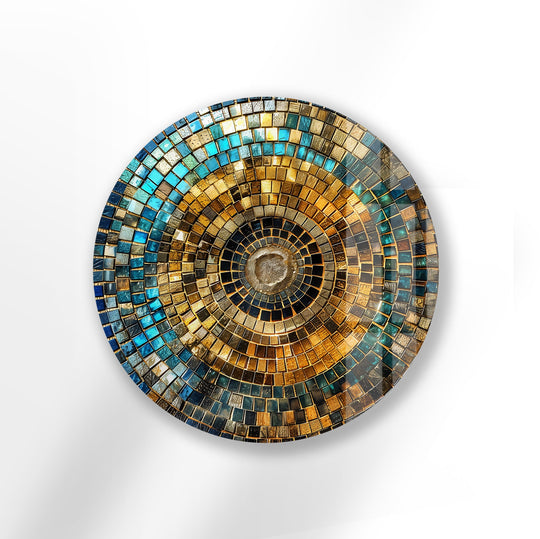 Gold and teal mosaic glass wall art for elegant home décor