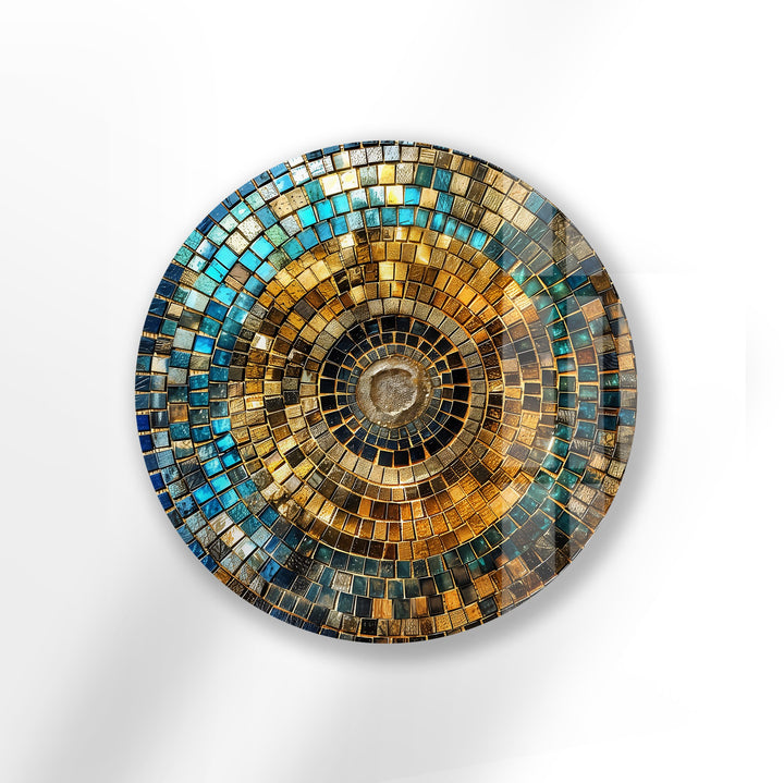 Gold and teal mosaic glass wall art for elegant home décor