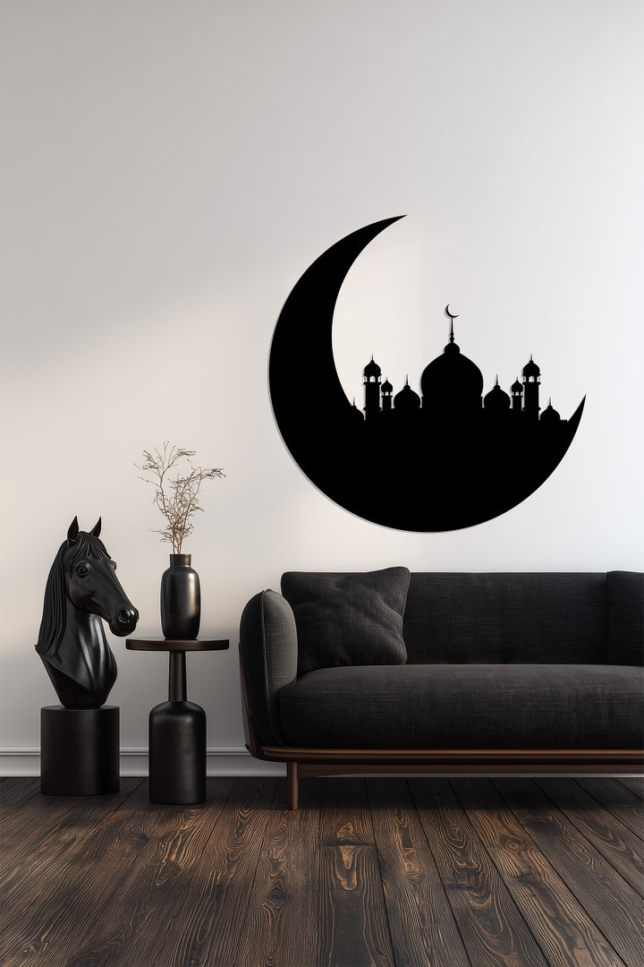 Black crescent mosque wall decoration