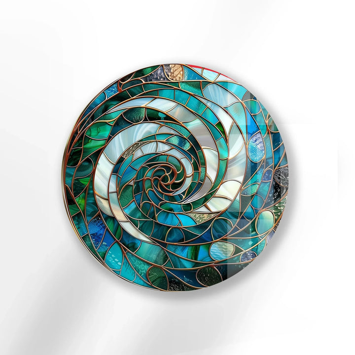 Aqua Spiral Harmony – Round Glass Wall Art - MyPhotoStation