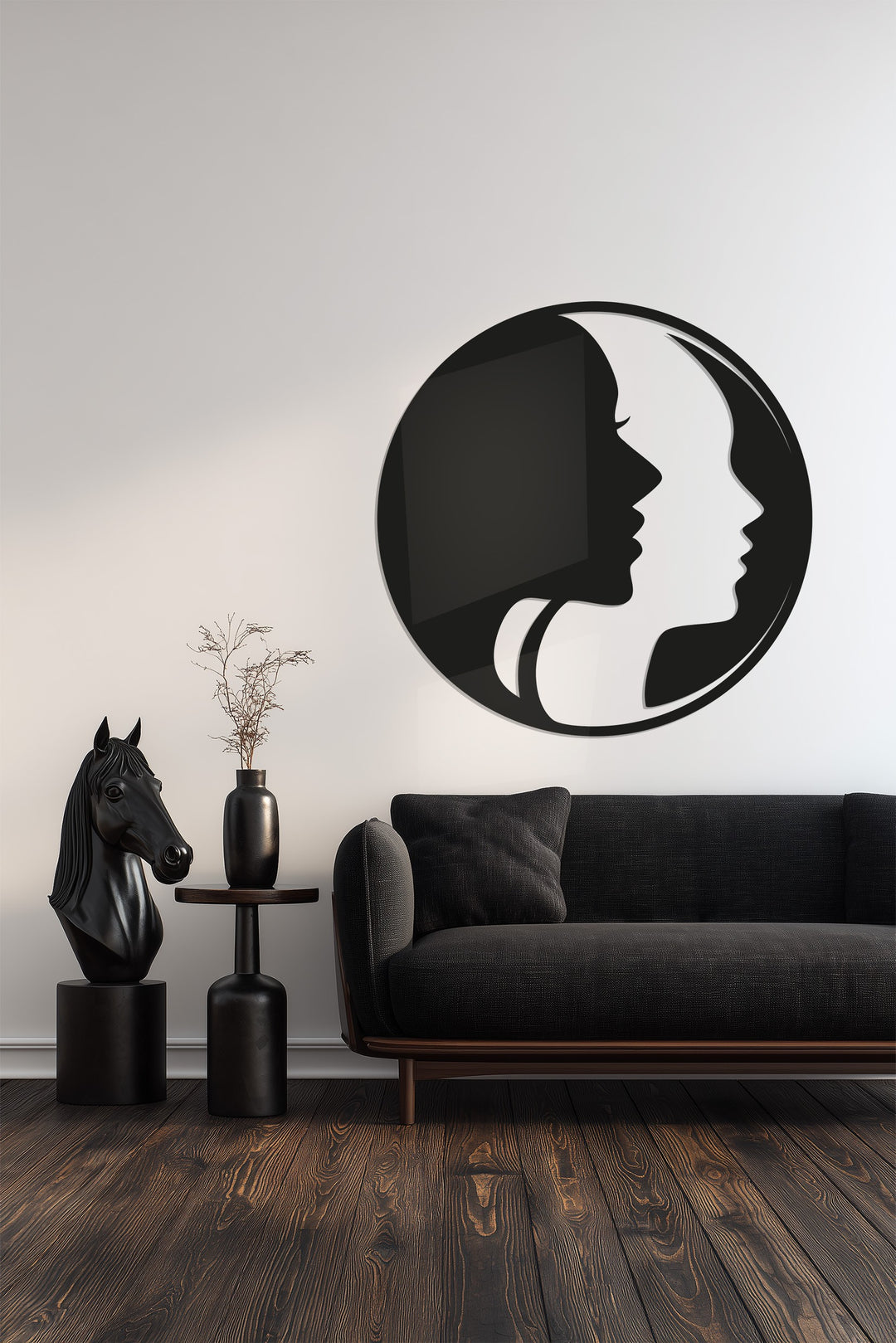 Dual Faces in Circle – Abstract Metal Wall Art