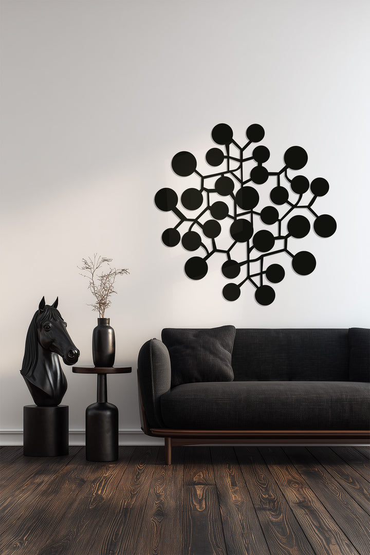Black minimalist molecular design metal artwork