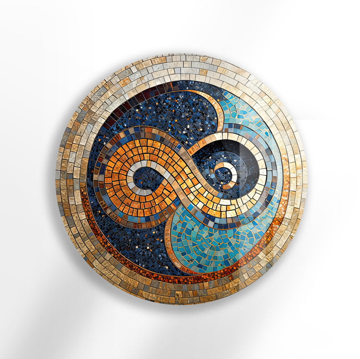 Infinite Balance – Mosaic Mandala Design Round Glass Wall Art