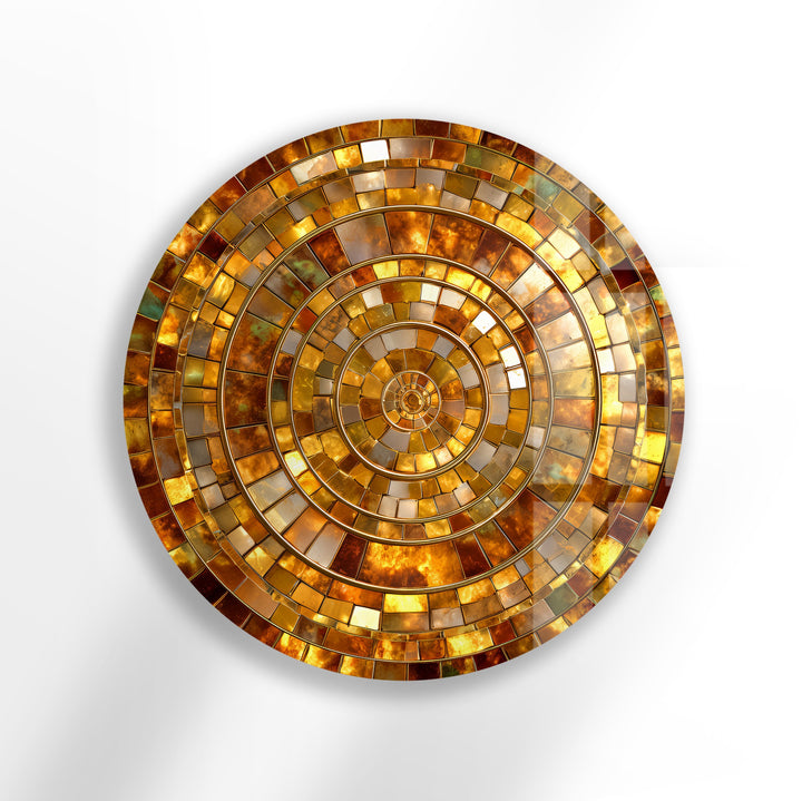 Golden Spiral Radiance – Gold Round Glass Wall Art