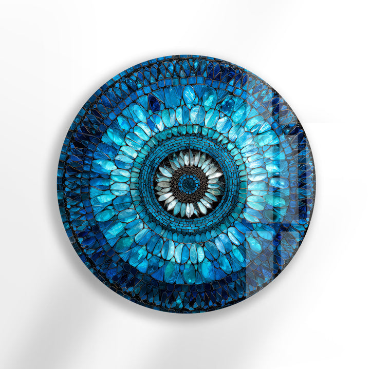 Radiant Mosaic Petal Bloom – Round Glass Wall Art