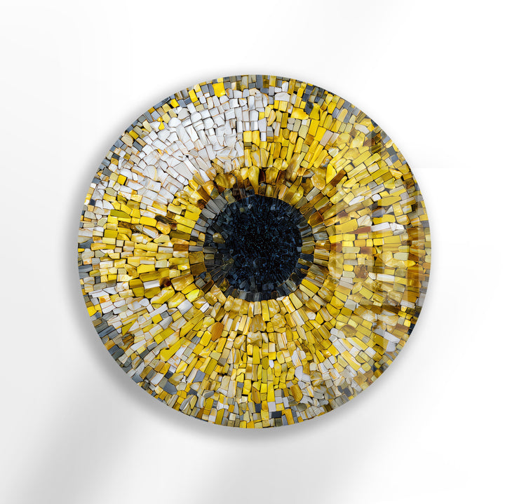 Golden Iris Mosaic – Round Glass Wall Art