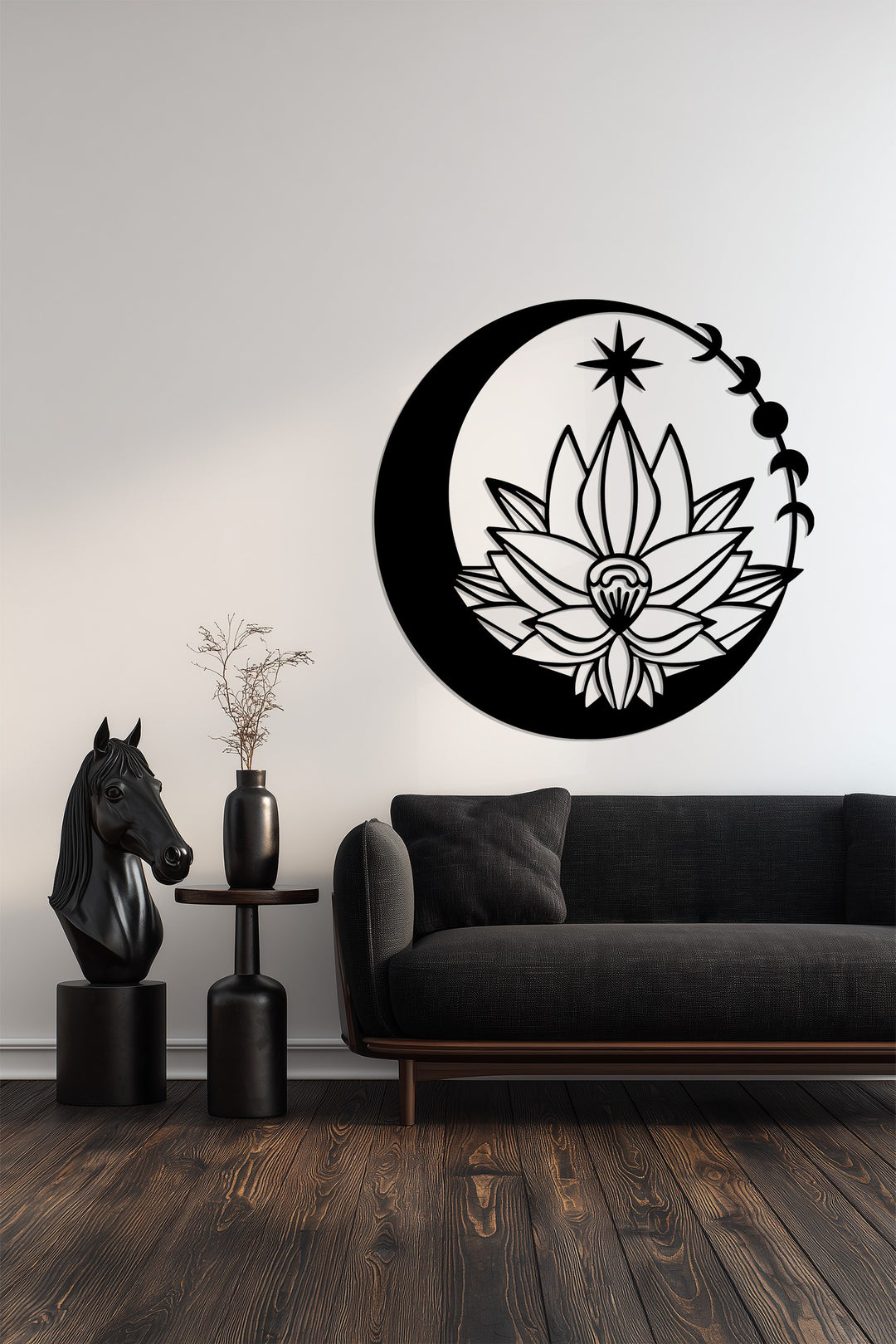 Lunar Blossom – Moon and Lotus Flower Metal Wall Art