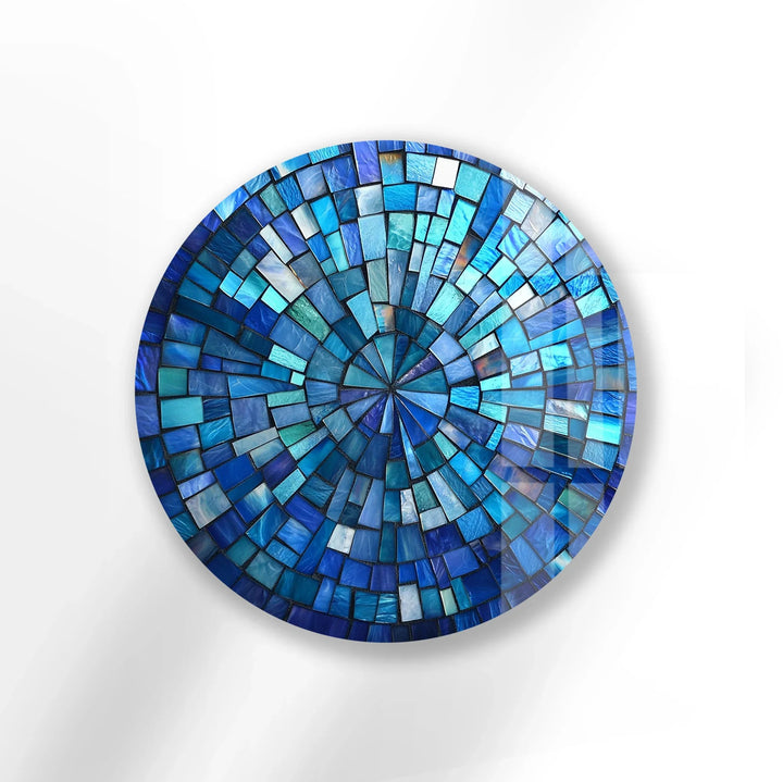 Oceanic Radiance – Blue Mosaic Round Glass Wall Art - MyPhotoStation