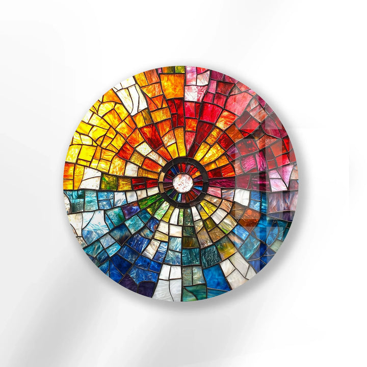 Radiant Sunburst Mosaic Round Glass Wall Art - MyPhotoStation