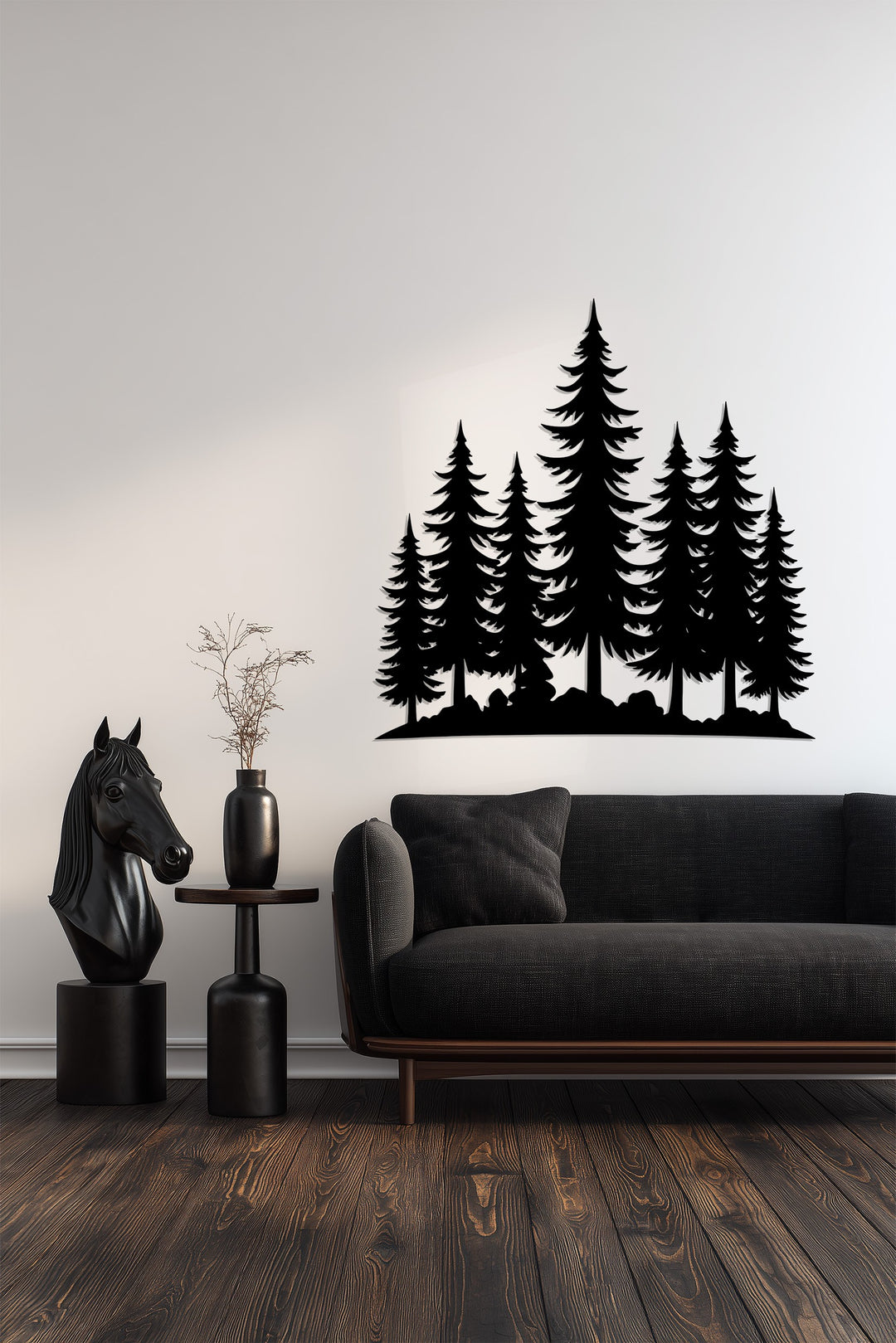 Mountain pine trees metal wall hanging
