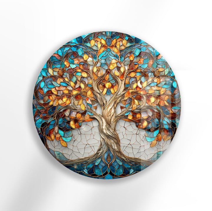 Autumn Radiance Tree – Round Glass Wall Art