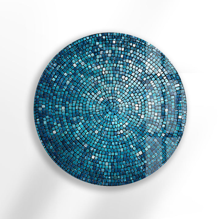 Azure Radiance Mosaic – Round Glass Wall Art