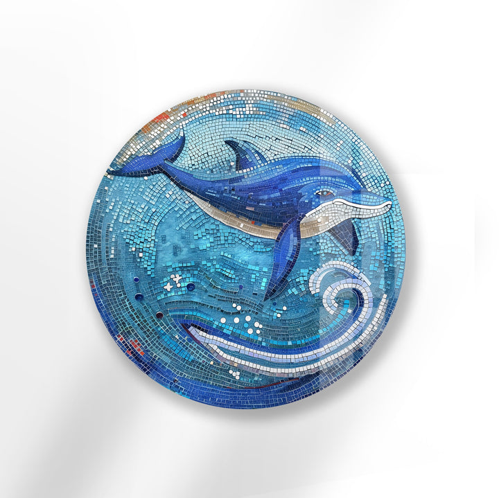 Coastal dolphin mosaic blue glass wall art for home décor
