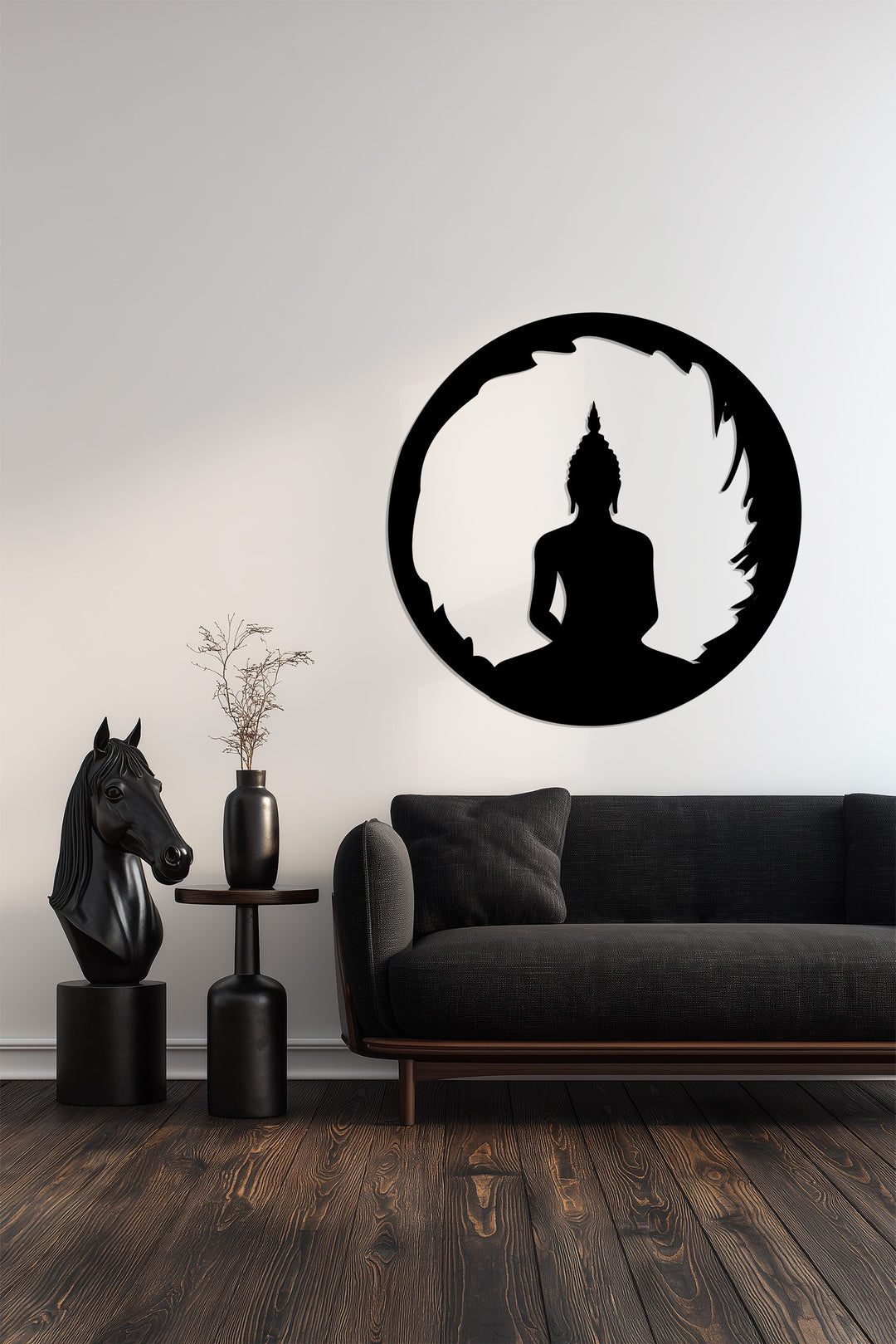 Round Buddha Silhouette – Spiritual Meditation Metal Wall Art