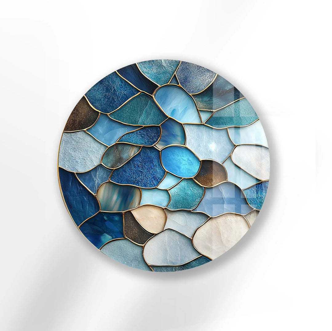 Coastal Blue Stone Mosaic Round Glass Wall Art - MyPhotoStation