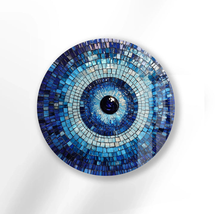 Blue Mosaic Evil Eye – Round Glass Wall Art - MyPhotoStation