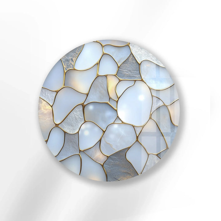 White Stone Mosaic Round Glass Wall Art - MyPhotoStation