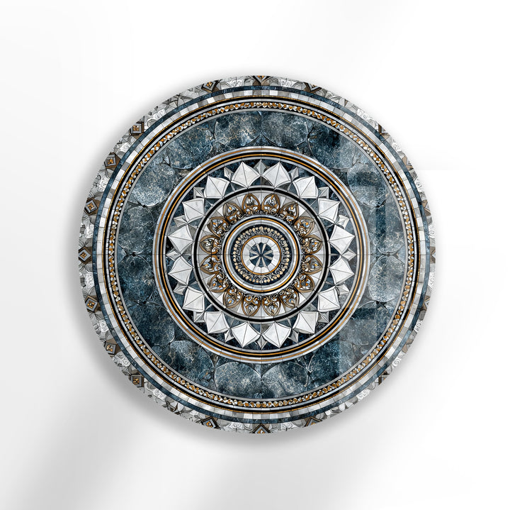 Imperial Marble Mandala – Round Glass Wall Art