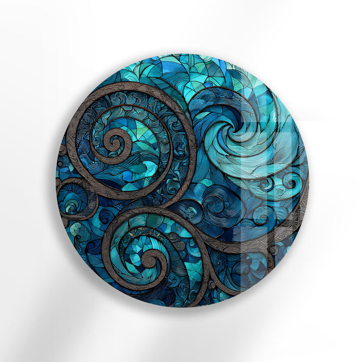 Oceanic Spirals – Round Glass Wall Art