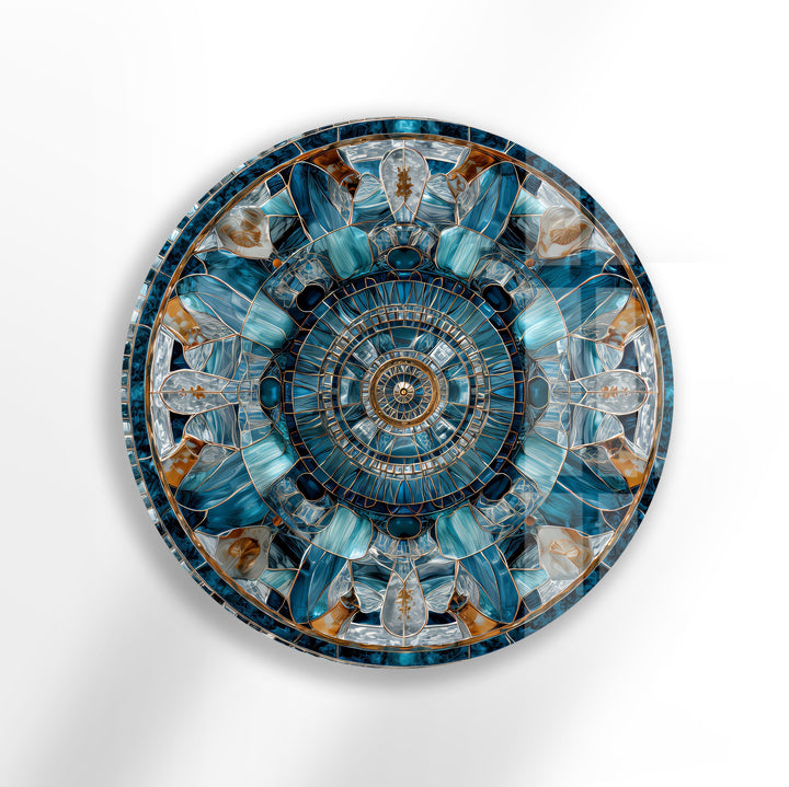 Celestial Compass Bloom – Round Glass Wall Art