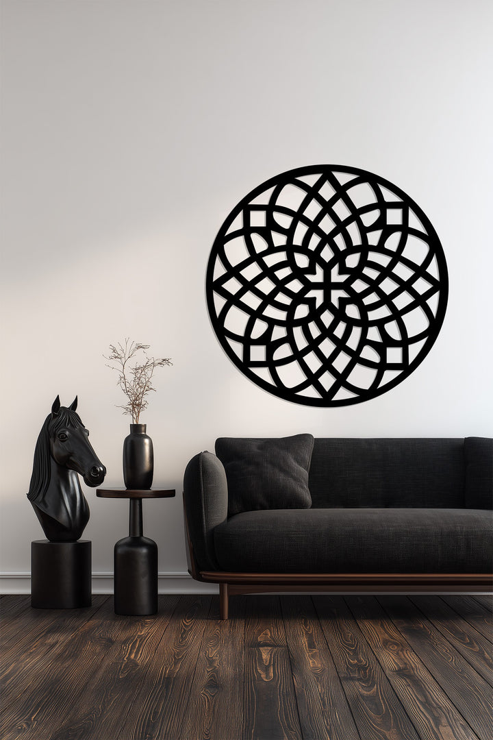 Black geometric metal wall art for modern interiors