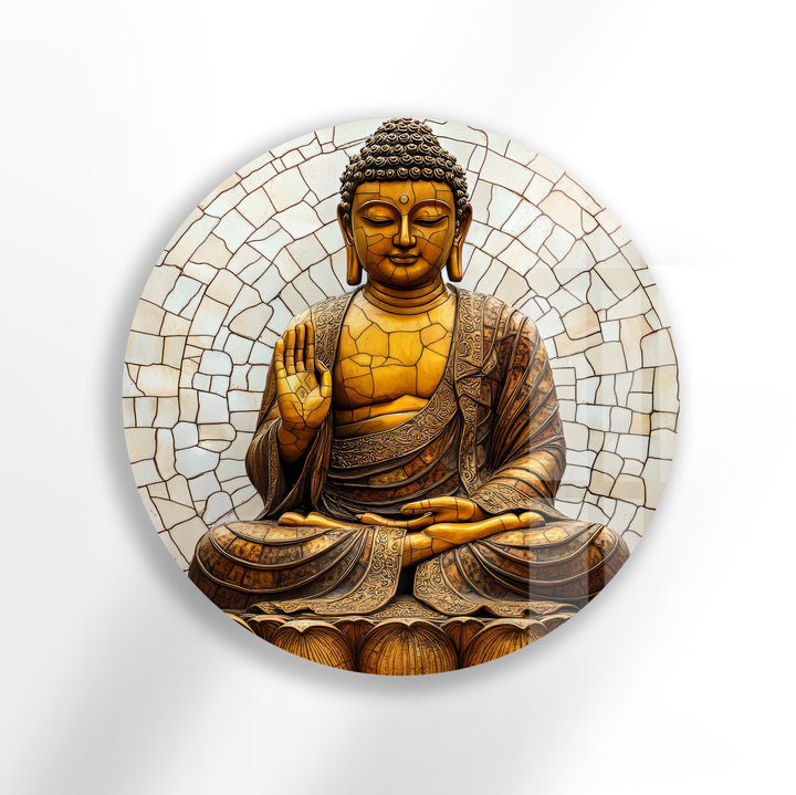 Buddha in Meditation – Round Glass Wall Art