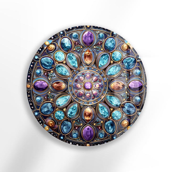 Celestial Jewel Mandala – Round Glass Wall Art