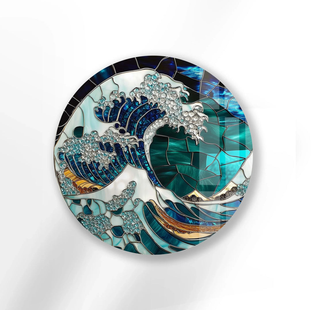 Crystal Wave Mosaic Round Glass Wall Art - MyPhotoStation