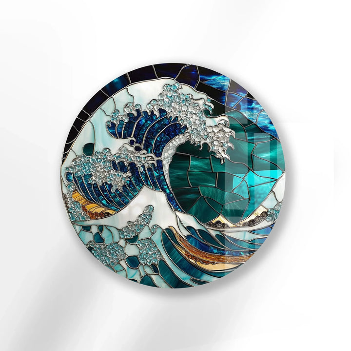 Crystal Wave Mosaic Round Glass Wall Art - MyPhotoStation