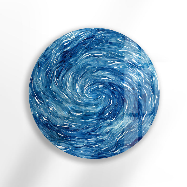 Oceanic Spiral Surge – Round Glass Wall Art
