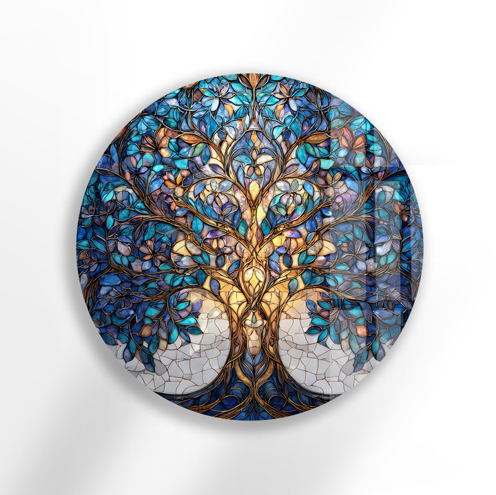 Celestial Tranquility Tree – Round Glass Wall Art