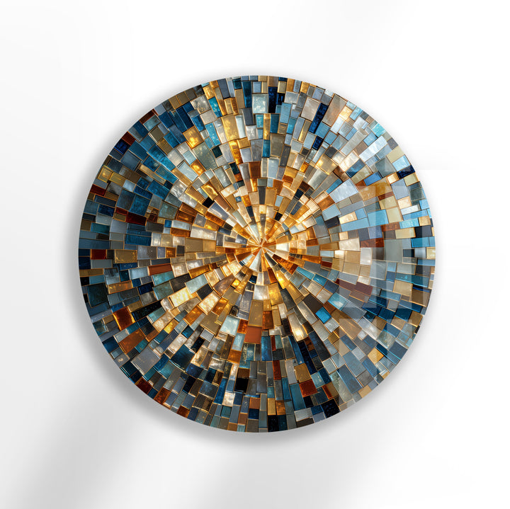 Radiant Skyline Mosaic – Round Glass Wall Art