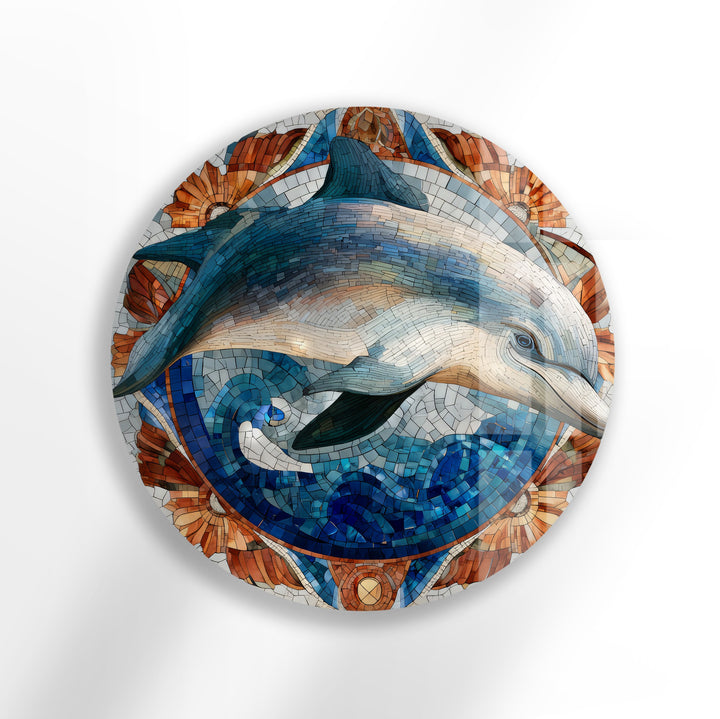 Ocean Spirit Dolphin – Round Glass Wall Art