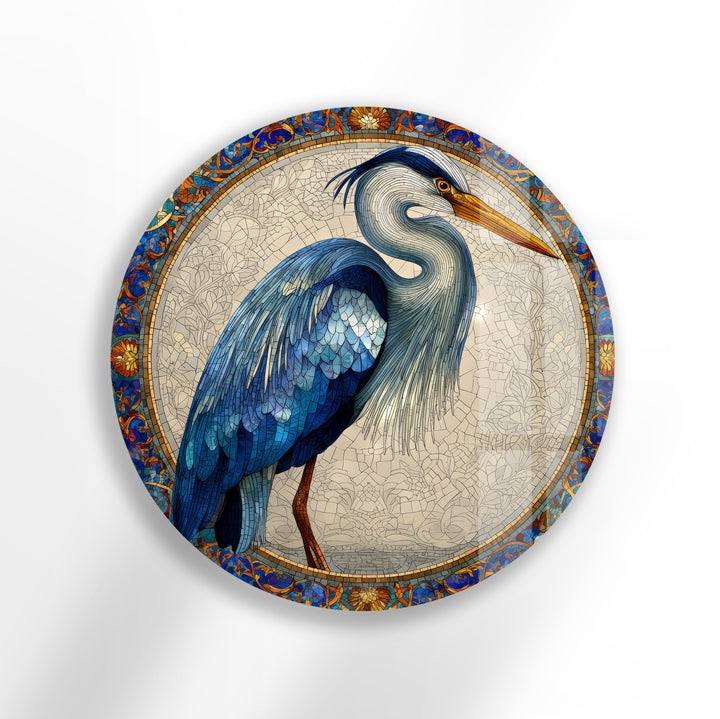 Regal Blue Heron – Round Glass Wall Art