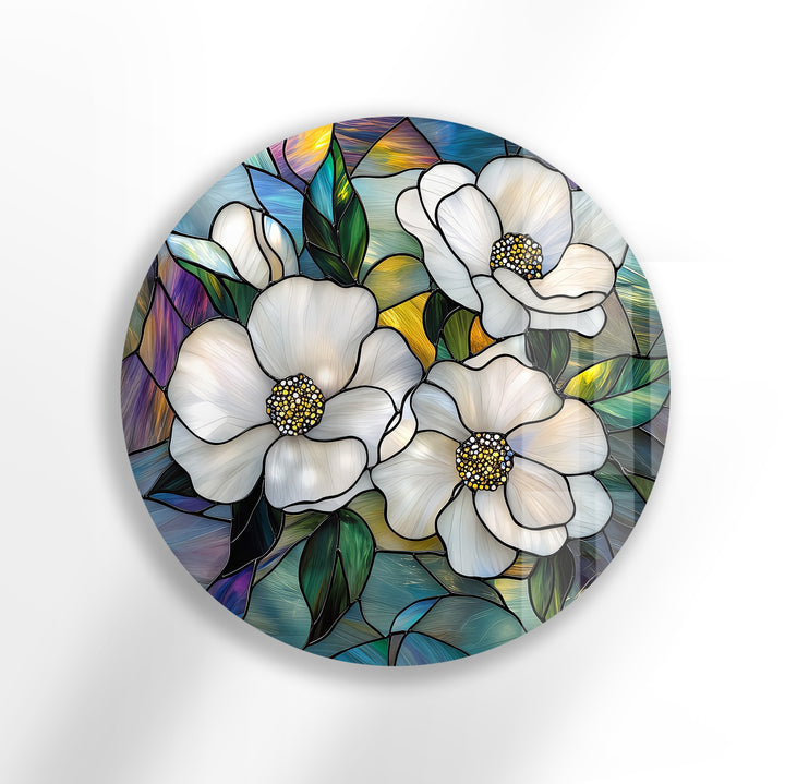 Ivory Bloom Harmony – Round Glass Wall Art
