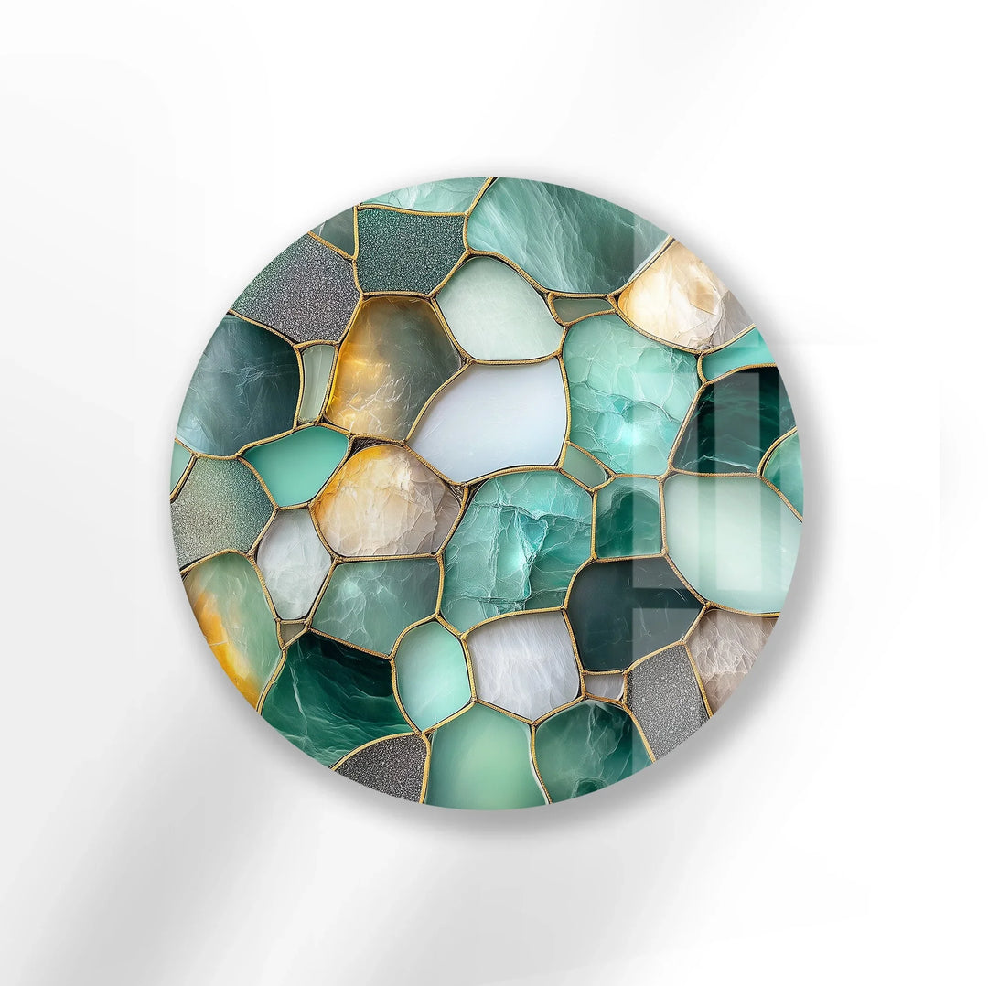 Green Stone Mosaic Round Glass Wall Art - MyPhotoStation