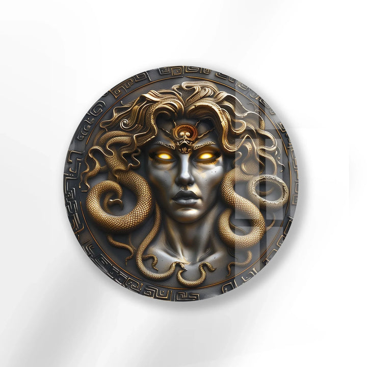 Medusa Gaze – Mythological Round Glass Wall Art - MyPhotoStation