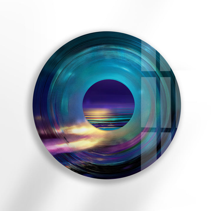 Luminous Horizon – Abstract Ocean View Round Glass Wall Art