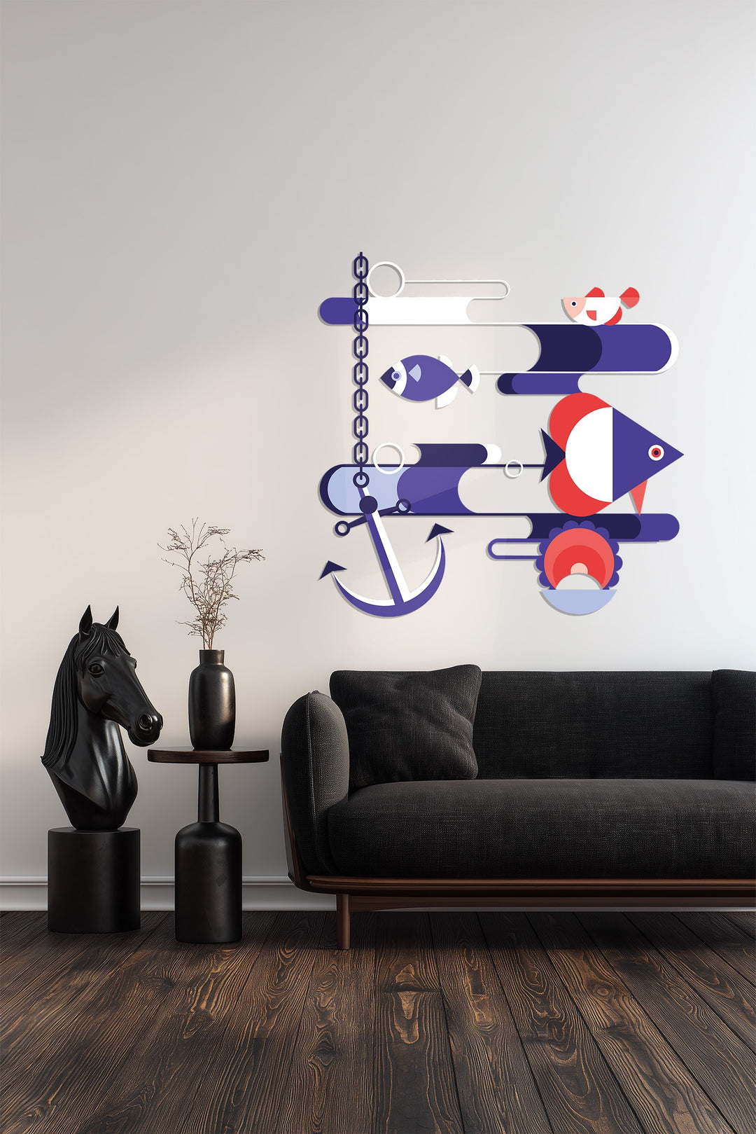 Nautical Harmony Metal Wall Art – Modern Ocean-Inspired Abstract Design