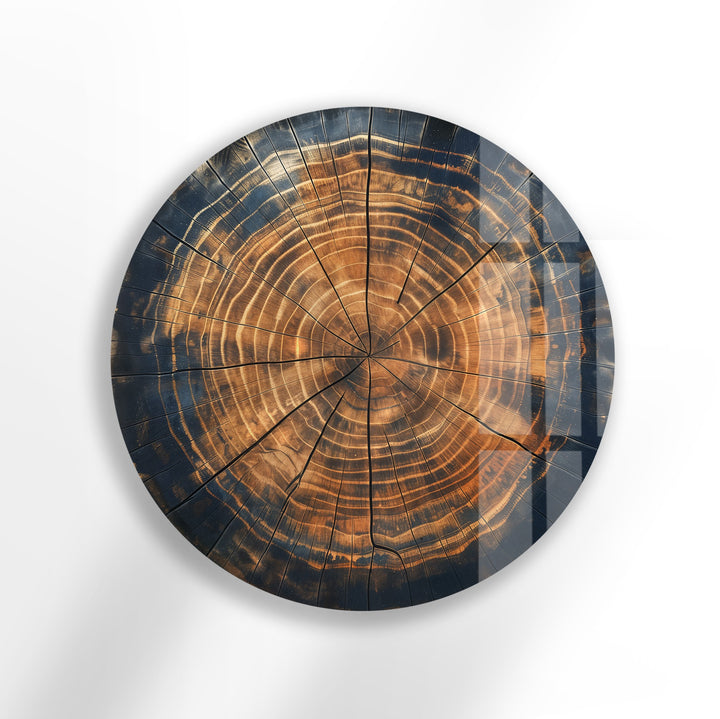 Natural wood grain round glass wall art