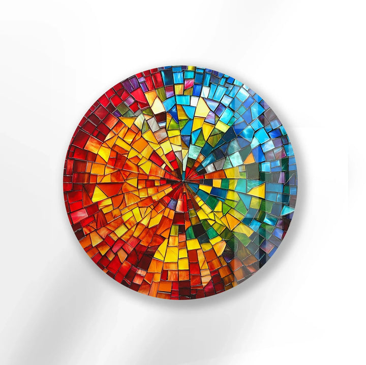 Rainbow Burst Mosaic Round Glass Wall Art - MyPhotoStation