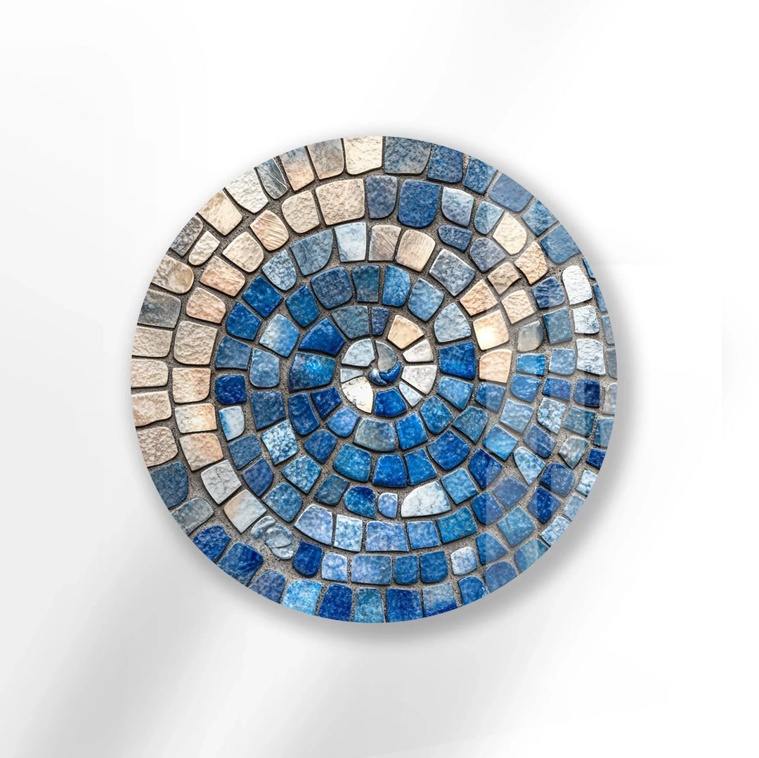 Ocean Spiral Mosaic – Blue and Sand Round Glass Wall Art - MyPhotoStation