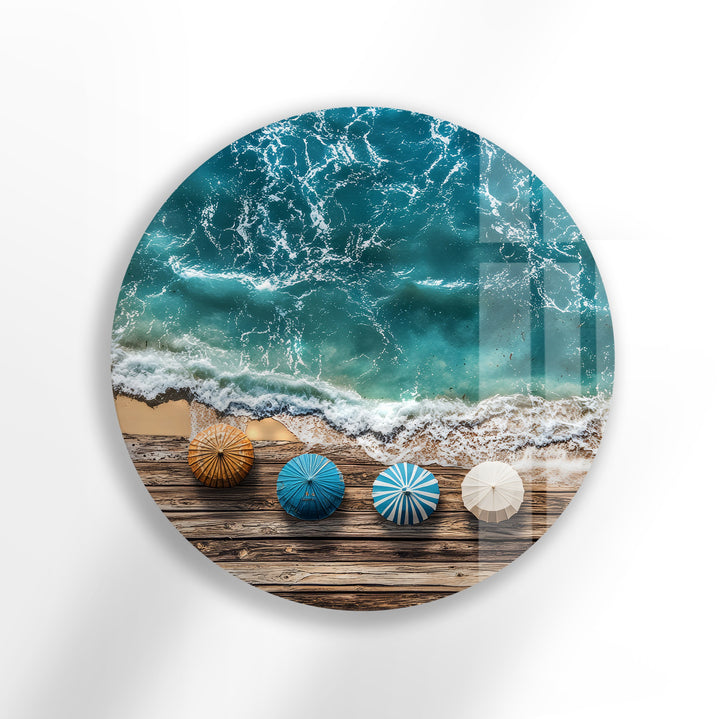 Coastal Bliss Horizon – Round Glass Wall Art